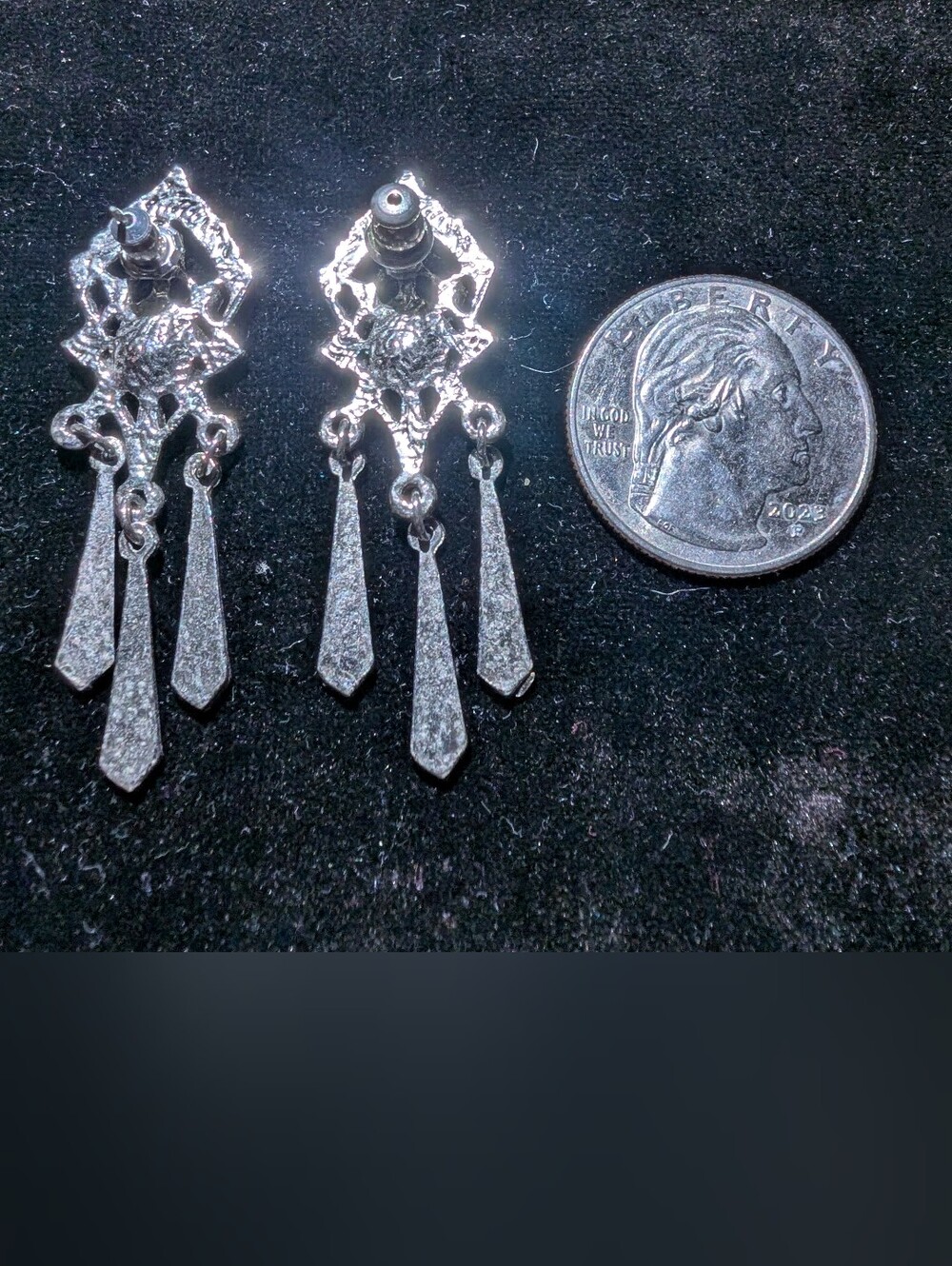 Silver-Tone Marcasite Drop Earrings - Elegant Vintage Style - Picture 2 of 3